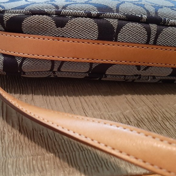 COACH mini navy canvas and tan leather bag - Picture 7 of 9